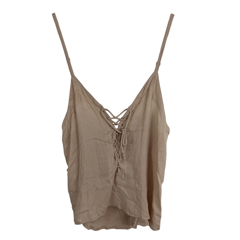 Earthbound Trading Co Tank Top Womens Large Pink Lace Up Cami